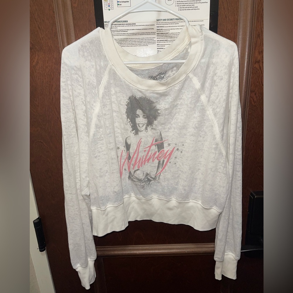 Recycled Karma Whitney Houston Graphic Crop Sweatshirt, Size Small